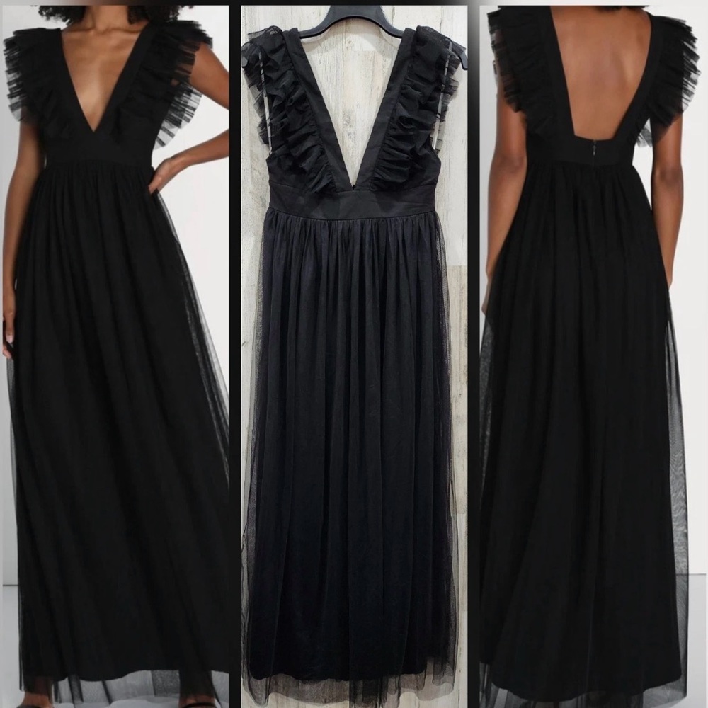 Lulu's Black Ruffle Maxi Dress Medium